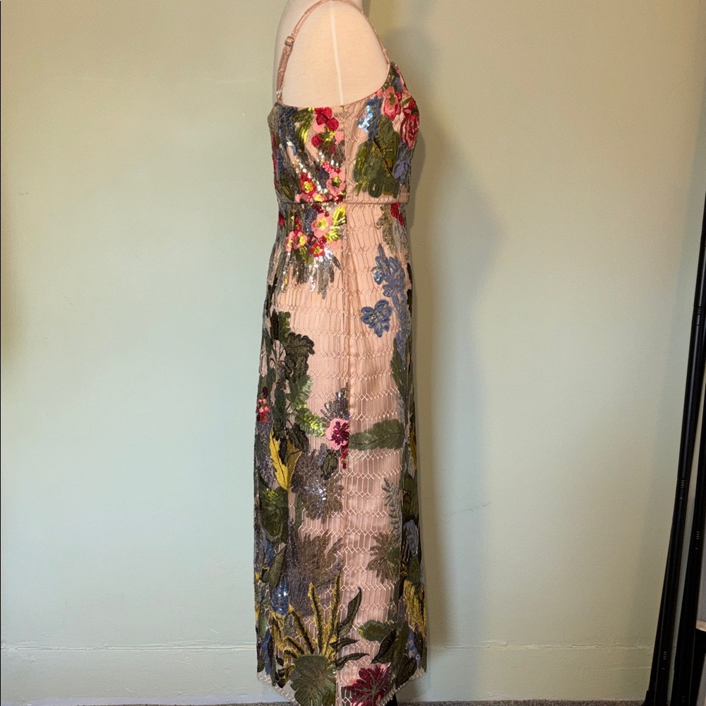 Boston Proper bold  Floral Sequin mesh midi  Dress Sz 6 - Picture 14 of 16